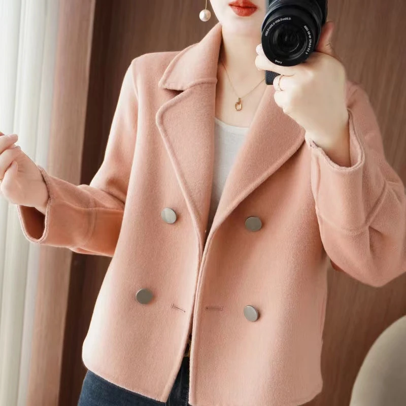 100%澳洲绵羊毛轻奢双面绒外套时尚气质短款宽松百搭