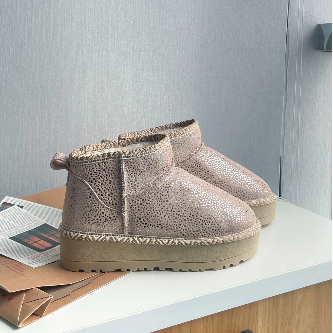 秋冬真皮雪地靴女保暖防滑加绒加厚厚底棉鞋休闲时尚雪地棉女鞋