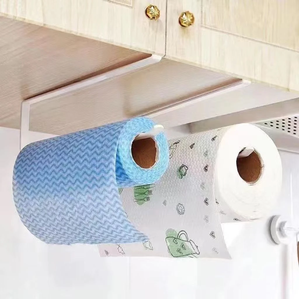 厨房白色无痕纸巾架免打孔厨柜悬挂卷纸架吸油纸保鲜膜挂架厨房