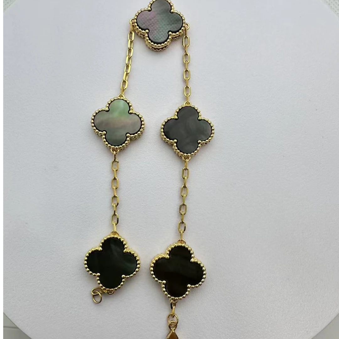 倒模版）双旦活动18K金镶嵌灰贝母五花手链  高档星辰优雅小清新