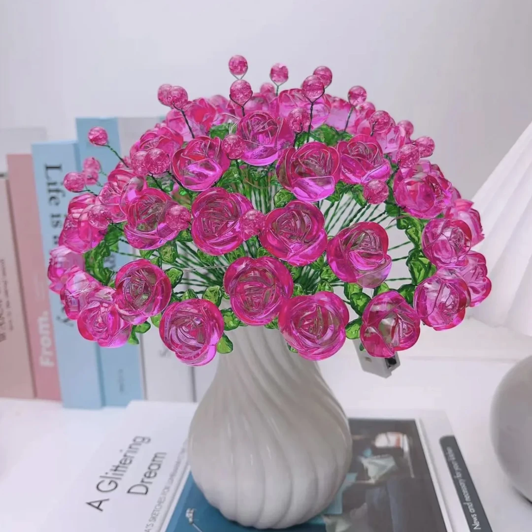 【无花瓶】手工DIY大号水晶玫瑰材料包仿真花束透明玫瑰花家居摆件