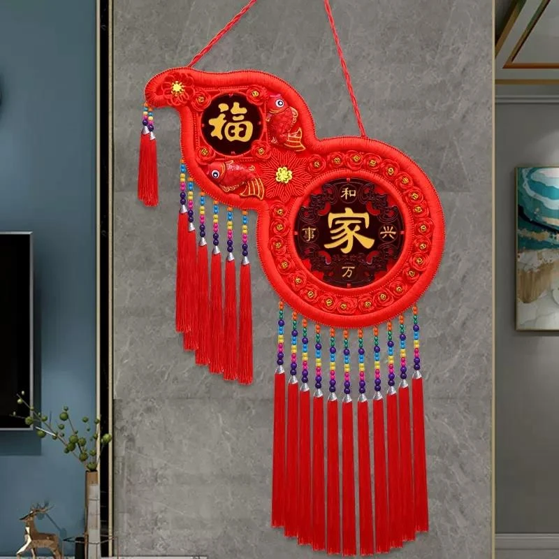 葫芦桃木中国结福字挂件纯手工编织挂客厅玄关电视背景墙春节装饰