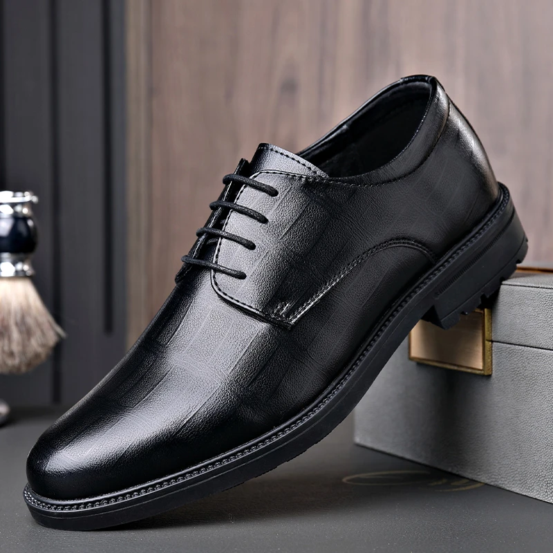 0512男士系带商务皮鞋时尚正装鞋软底真皮休闲皮鞋百搭男鞋