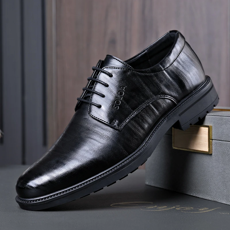 0506秋冬季男士新款系带商务皮鞋真皮休闲皮鞋透气软底正装男鞋子