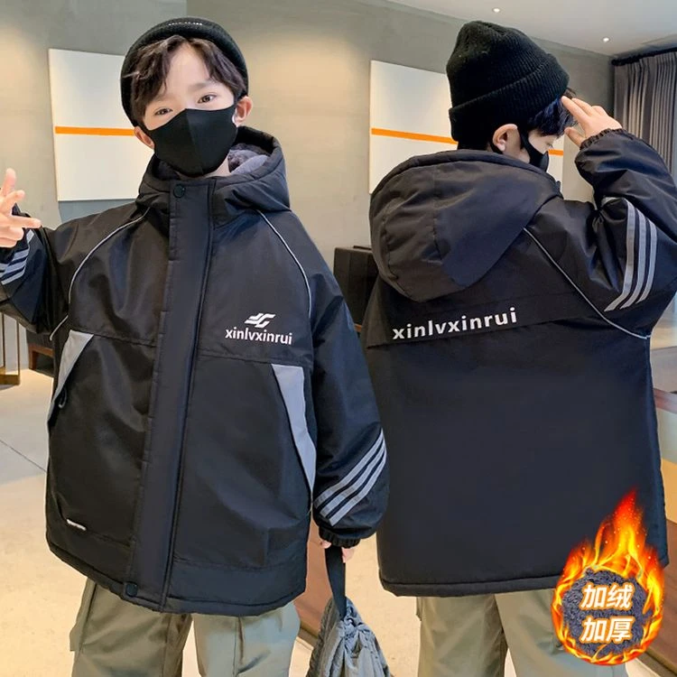 男童秋冬新款加绒加厚保暖棉服外套中大童夹棉防水男童冬季棉服