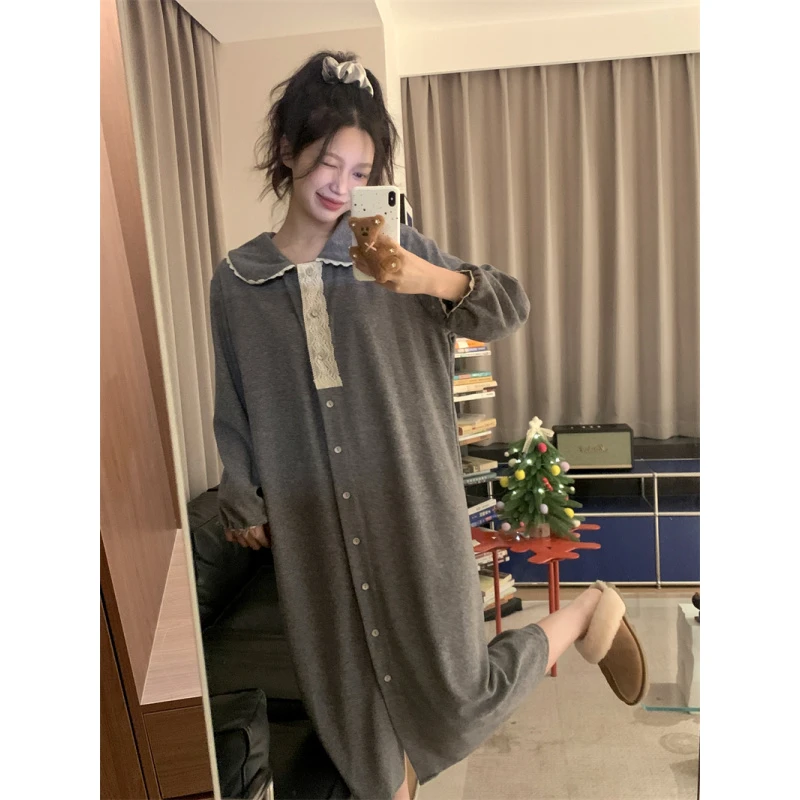 韩版可爱娃娃装月子裙睡裙睡衣女春秋季长袖加厚家居服大码200斤