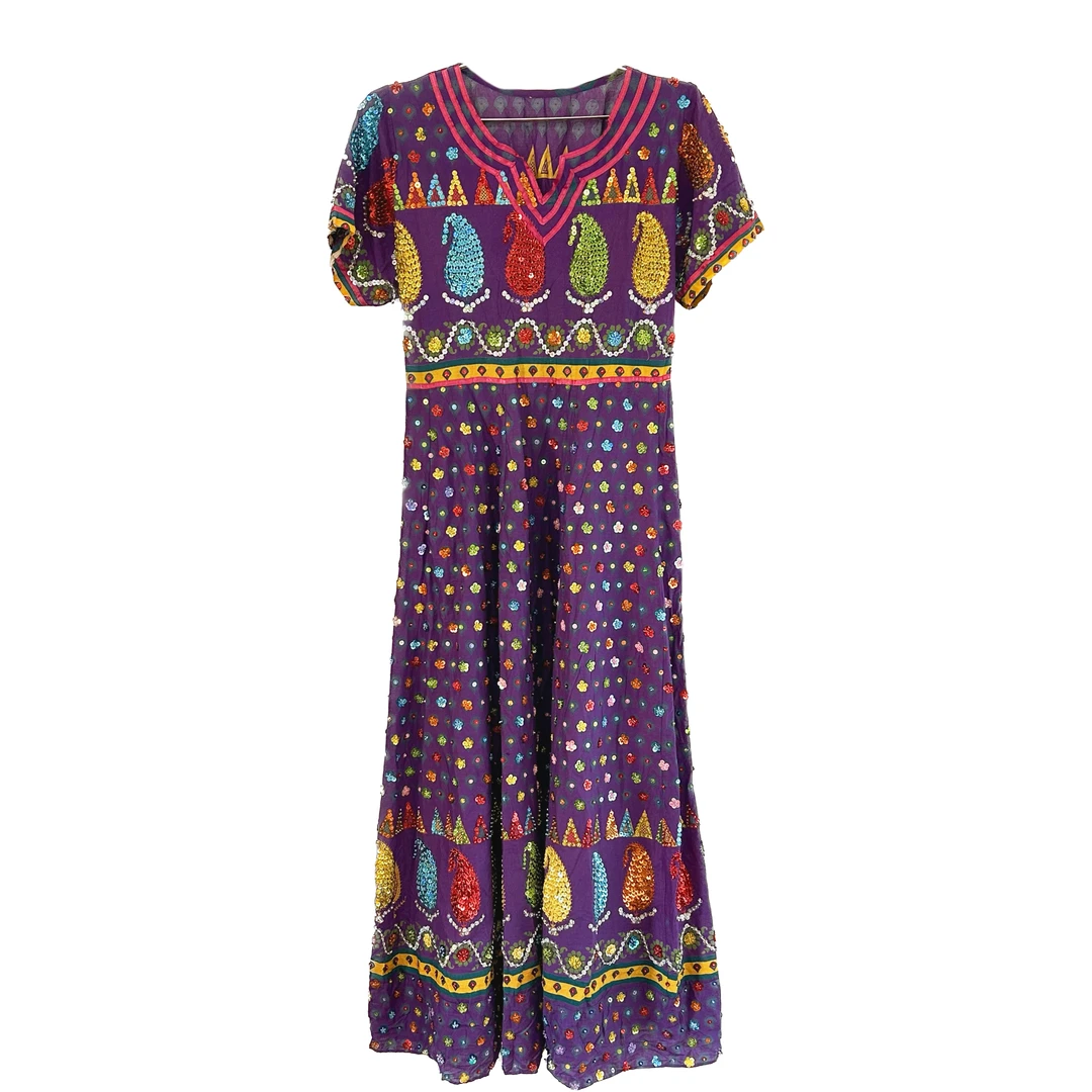 女士民族连衣裙-长款夏季连衣裙休闲百搭女装无袖成人百褶裙印花