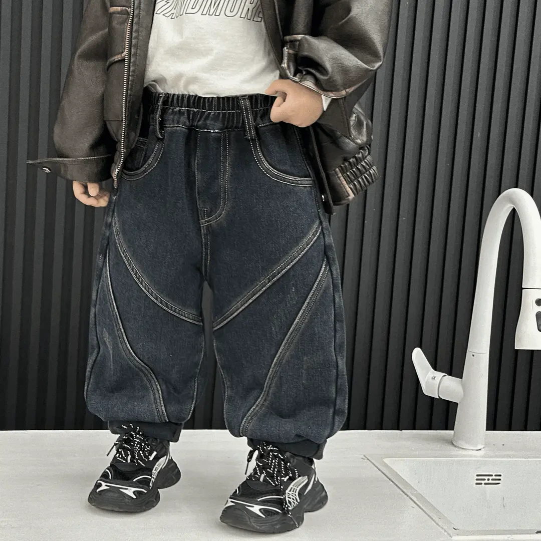 【加绒】牛仔裤秋冬百搭宽松时尚加绒保暖韩版牛仔裤LZX8875