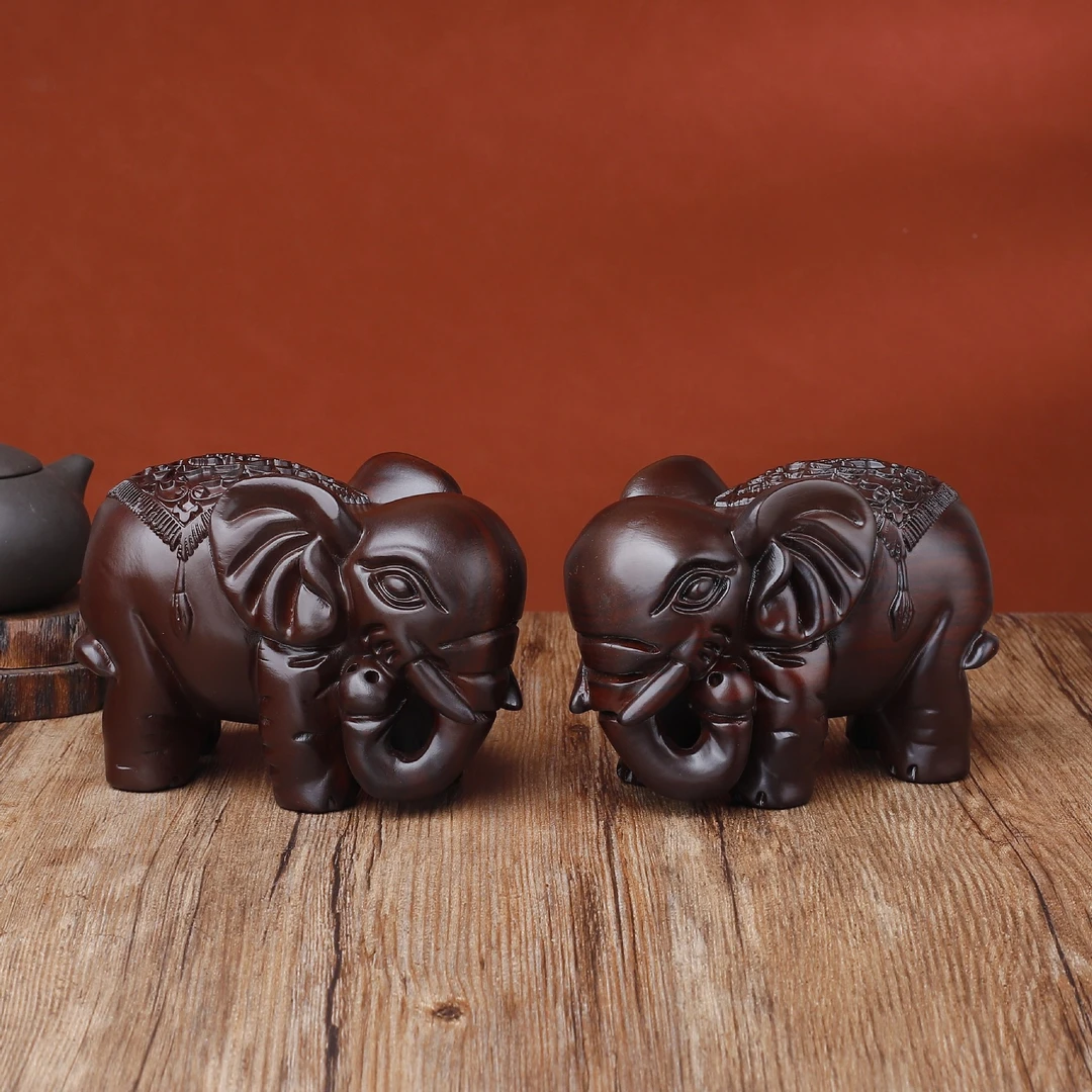 富贵象 黑檀木摆件 实木雕刻动物生肖家居装饰办公室礼品