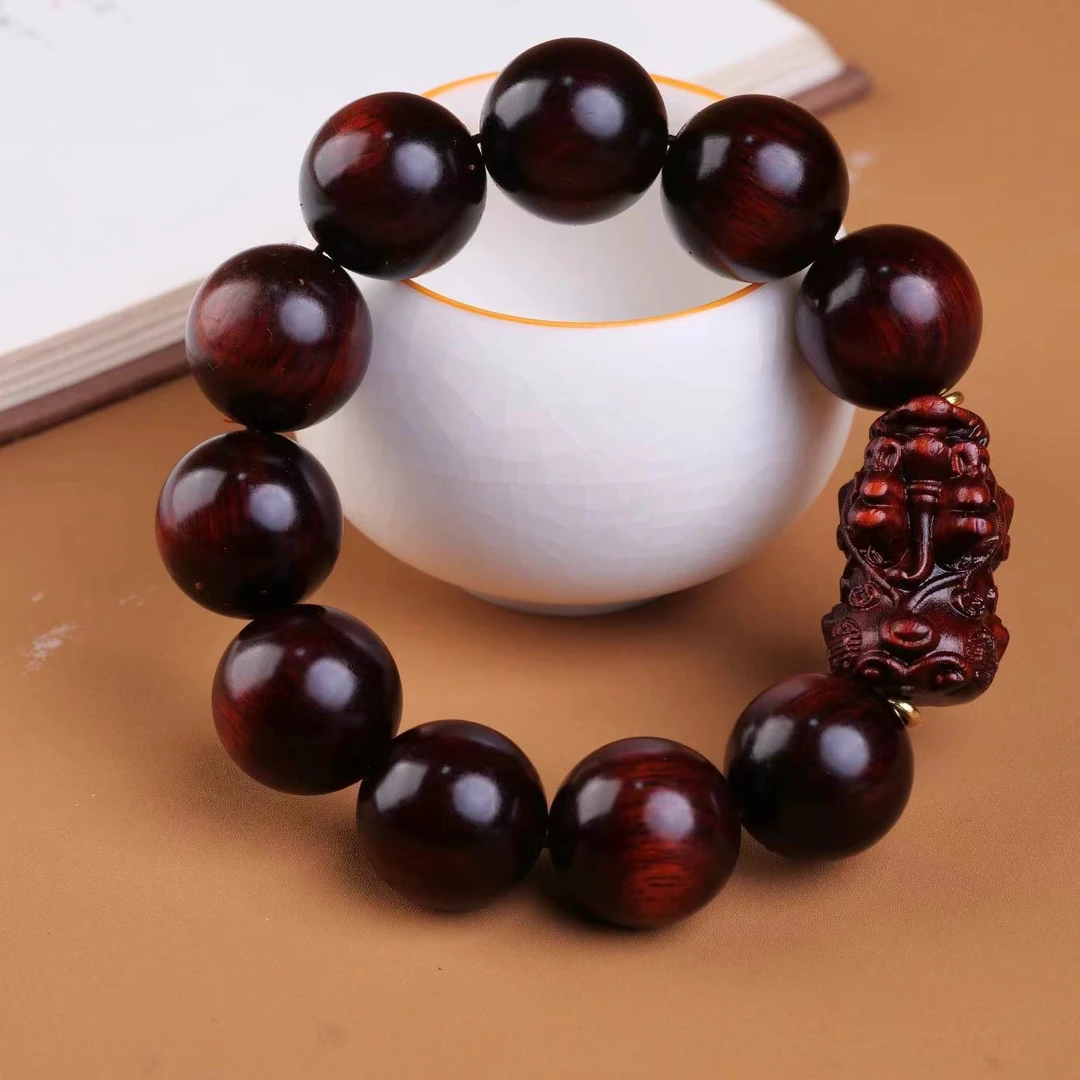 小叶紫檀【貔貅手串】实木雕刻招财貔貅男士随身把玩件国风手串