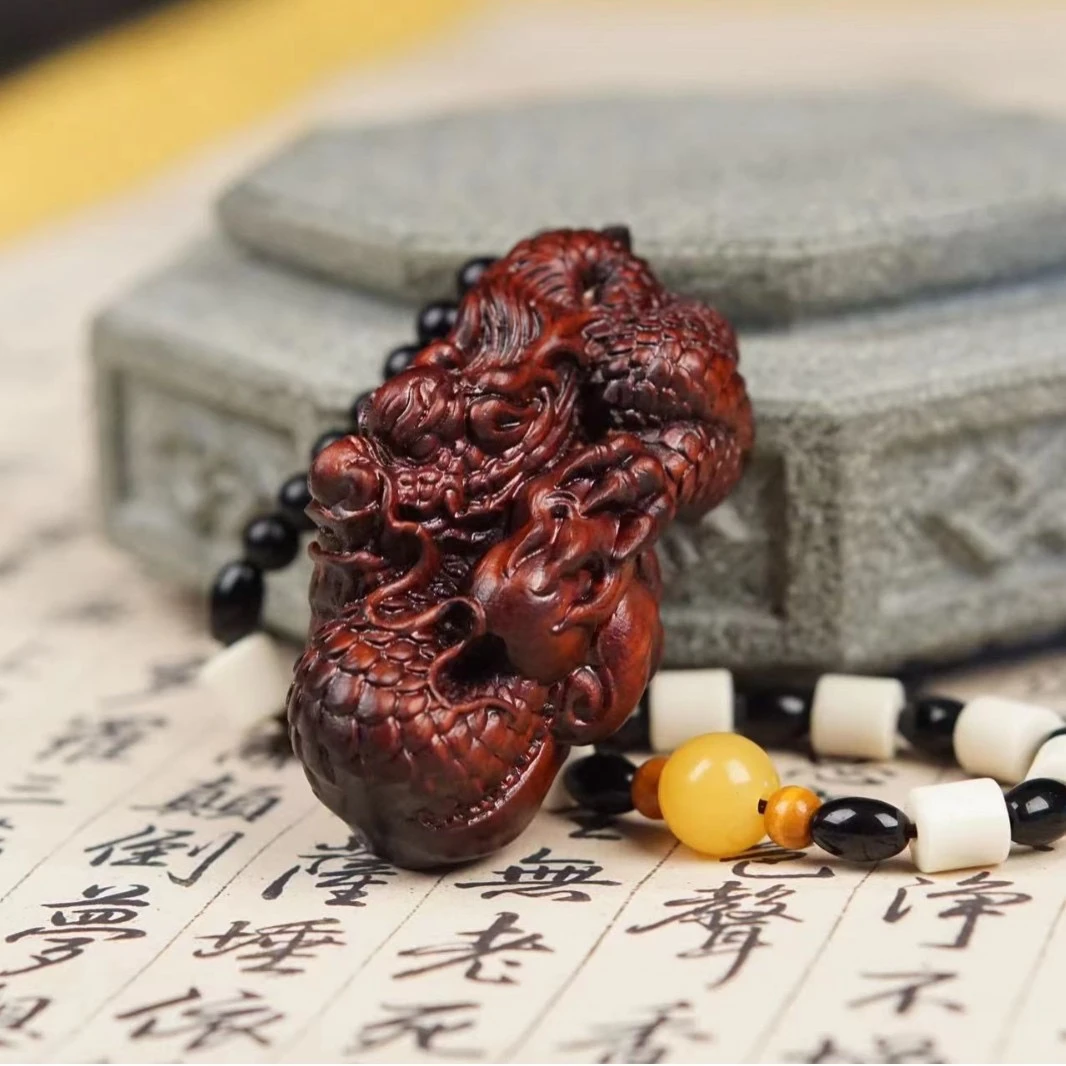 生肖【龙】紫檀木实木雕刻手把件挂件精雕车载装饰品随身文玩摆件