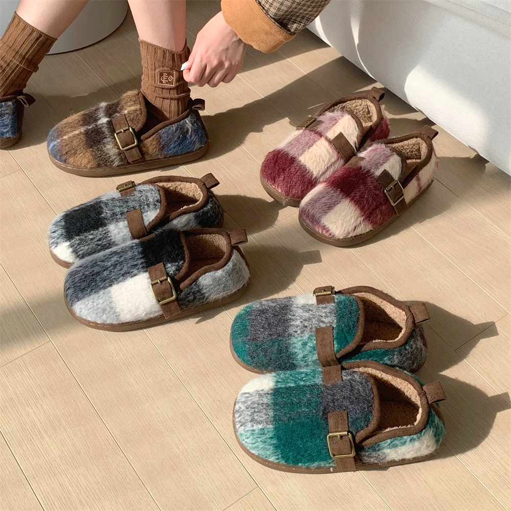 韩版复古时尚保暖毛绒全包跟棉拖鞋女秋冬休闲外穿防滑软底勃肯鞋