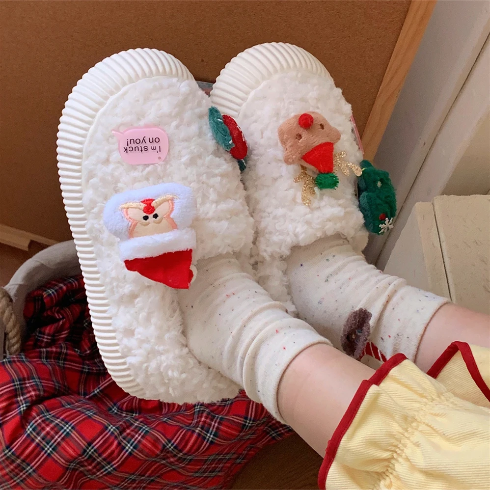 休闲羊羔毛圣诞氛围感ins面包鞋女士冬外穿防滑保暖可爱麋鹿棉鞋