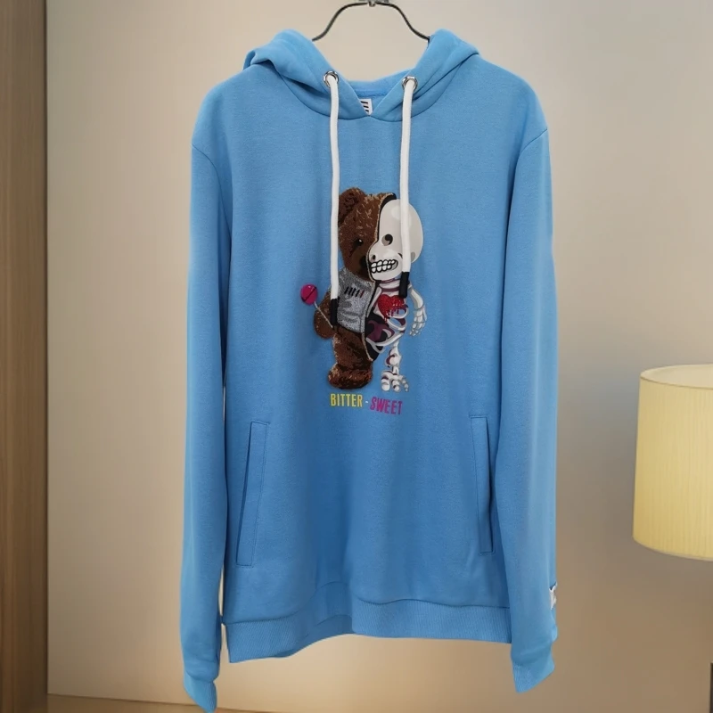 加绒卡通字母连帽卫衣秋冬季休闲宽松长袖套头上衣WY8634