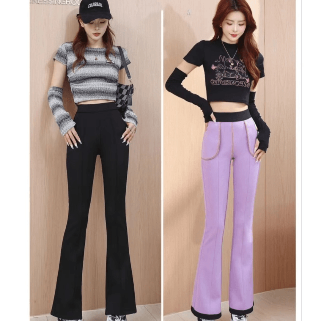 加绒修身微喇润肌裤显瘦弹力百搭小黑裤时尚打底裤KZ417