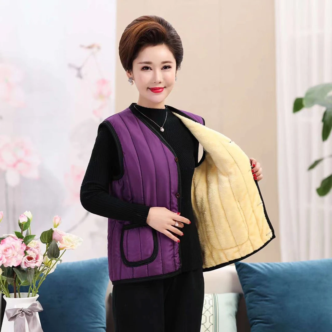 中老年女士马甲秋冬装背心加绒加厚保暖棉马甲中年妈妈装大码坎肩