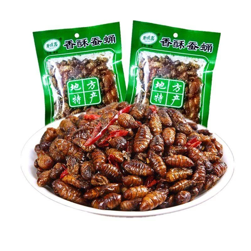 山东淄博特产即食香酥蚕蛹水煮五香辣麻辣小蚕蛹80克蝉蛹油炸营养