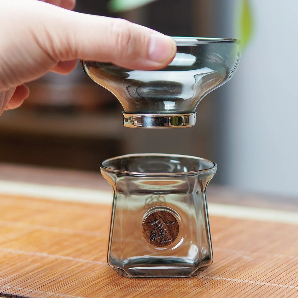 璃花堂八方茶漏 透黑茶漏 高硼硅玻璃过滤网茶滤