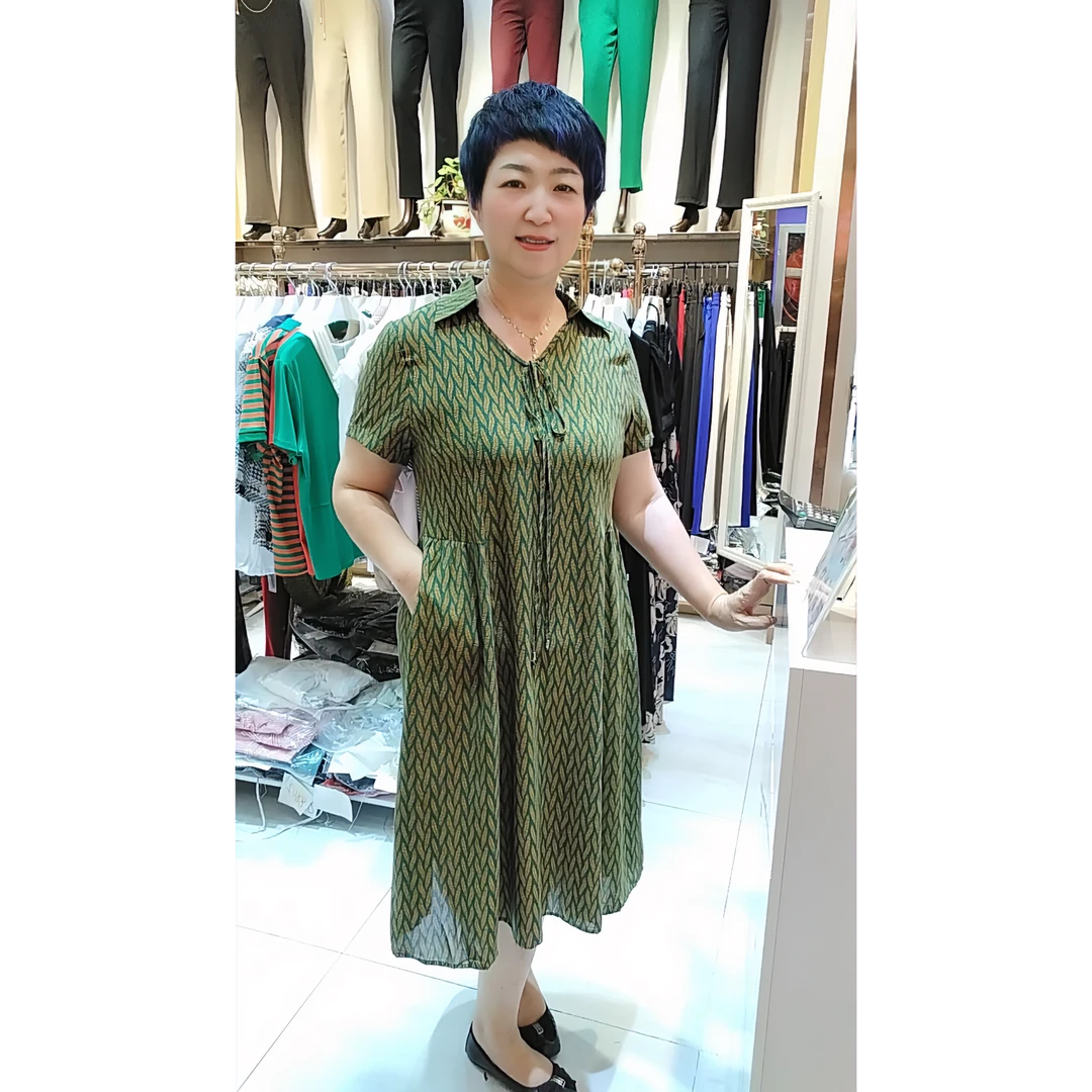 613绿麦穗女装连衣裙显瘦休闲优雅提花碎花气质时尚