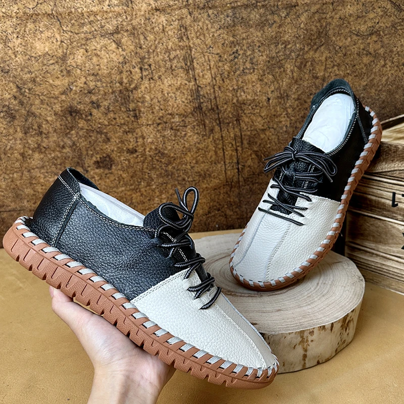 新款男士夏季真皮透气手工鞋头层牛皮男鞋高端潮流软一脚蹬豆豆鞋