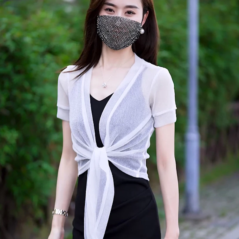 披肩夏季配裙子的外搭大码洋气开衫短袖百搭小外套女吊带裙子罩衫