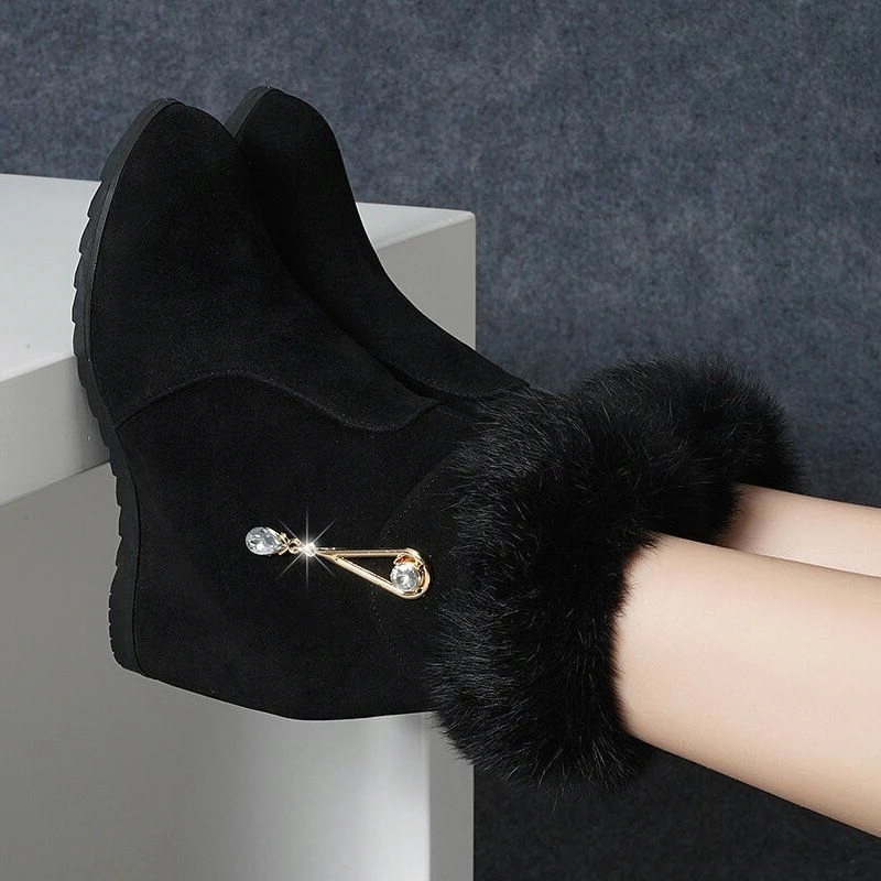 红蜻蜓牌真兔毛雪地靴女2023秋冬新款时尚内增高女靴加棉短靴百搭