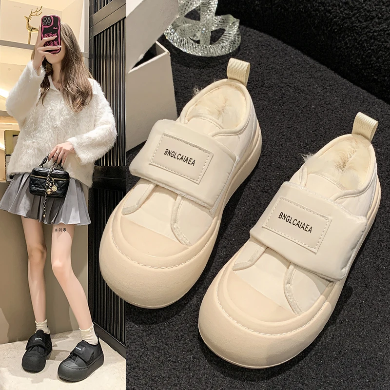 红蜻蜓牌厚底魔术贴加绒加厚保暖棉鞋女2023新款秋冬季大头丑萌百