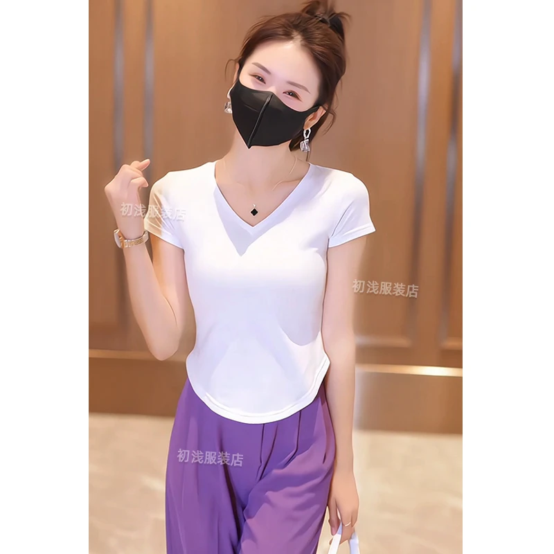 短袖t恤女2023年修身韩版ins潮慵懒风学生百搭港风显瘦半袖上衣服