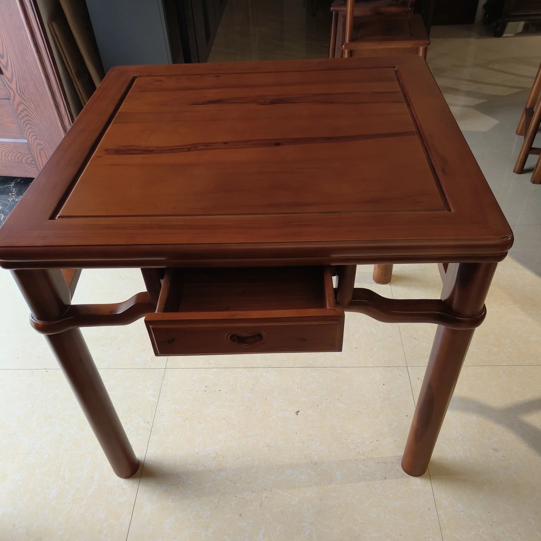 四方休闲棋牌桌，880x880x760，香樟木，无辅材，四抽斗，榫卯结构