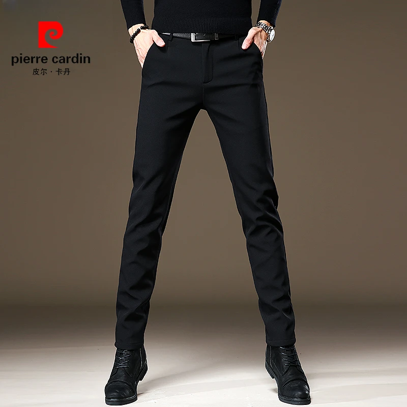 皮尔卡丹高端西裤男垂感商务秋冬季新款修身裤子弹力黑色休闲裤男