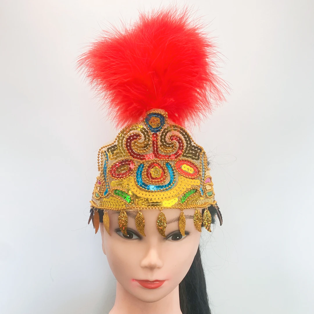 蒙古舞头饰新疆舞秧歌羽毛花朵头戴式万能型大气上档次二人转媒婆