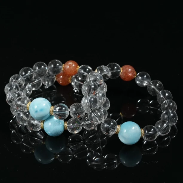 壹加师姐｜手工设计海纹石银钛水晶多宝手串多样性发一6574H