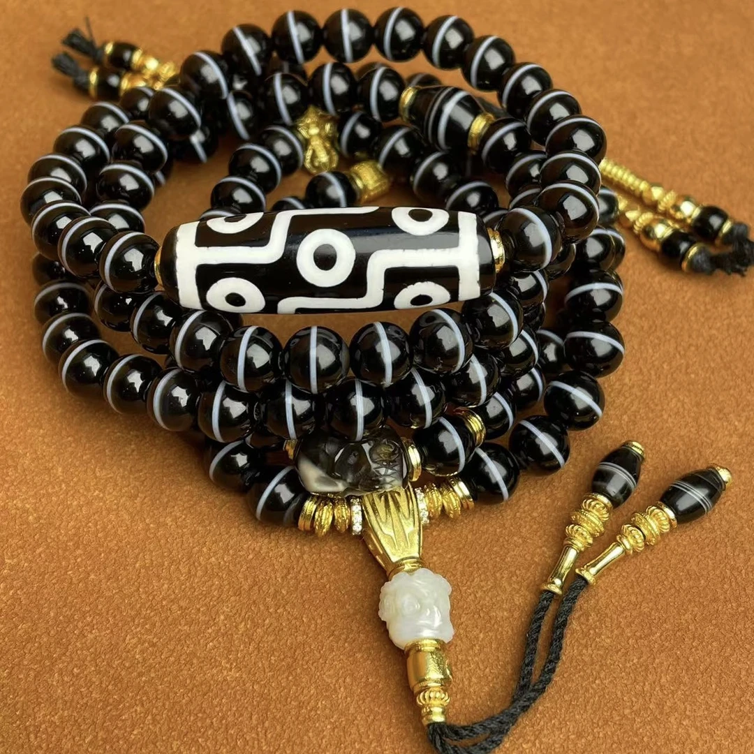 壹加师姐｜手工设计小卢黑白九y药师多圈多宝项链5957A