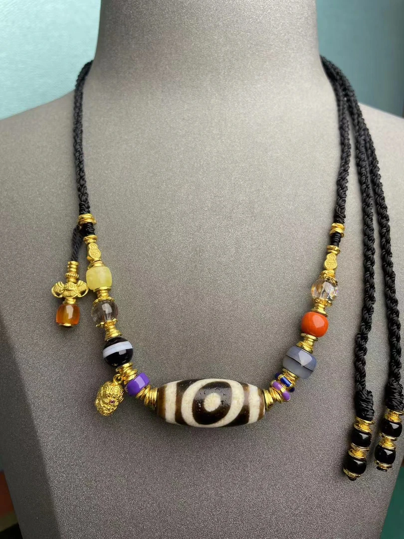 手工设计横版一y双牙牙玛瑙多宝项链6856c