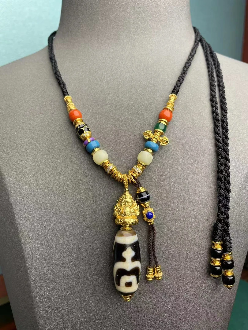手工设计拉胡竖版宝瓶玛瑙多宝项链6580g