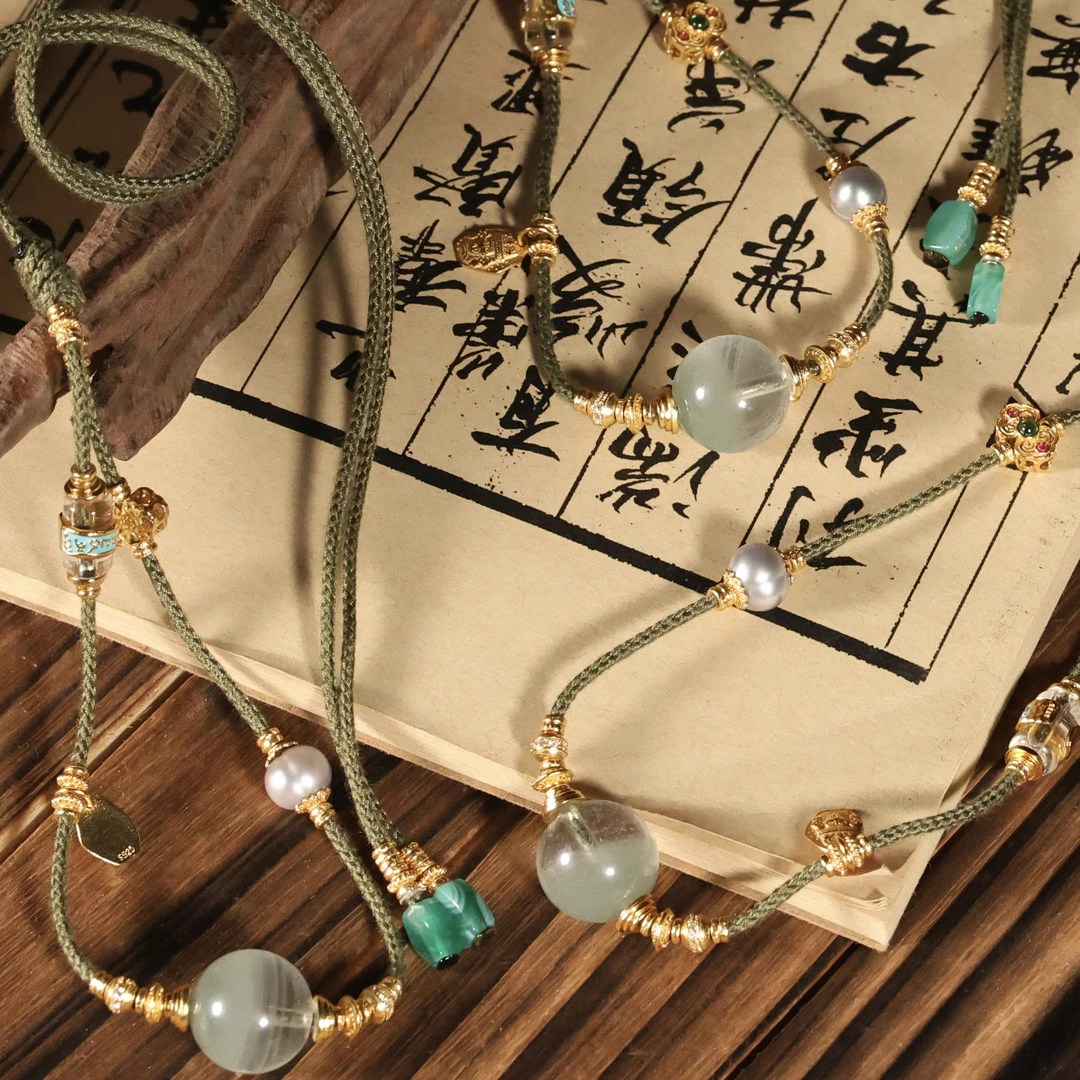 壹加田田 手工设计冰川翠幽灵水晶项链多样性发货发一个6474F