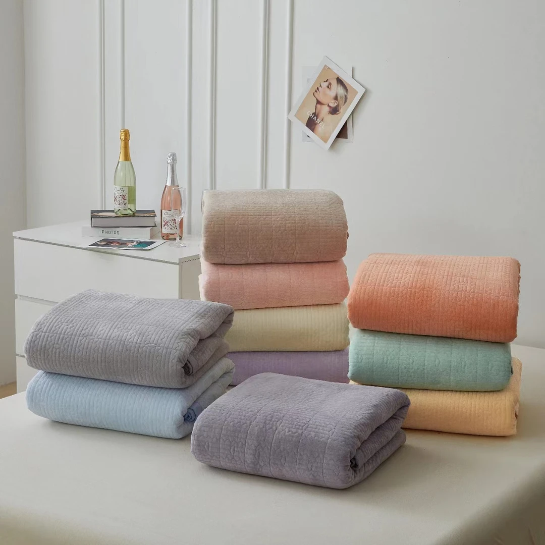 韩系素色高温水洗兔兔绒床盖  加厚亲肤柔软简约加大纯色双面可用