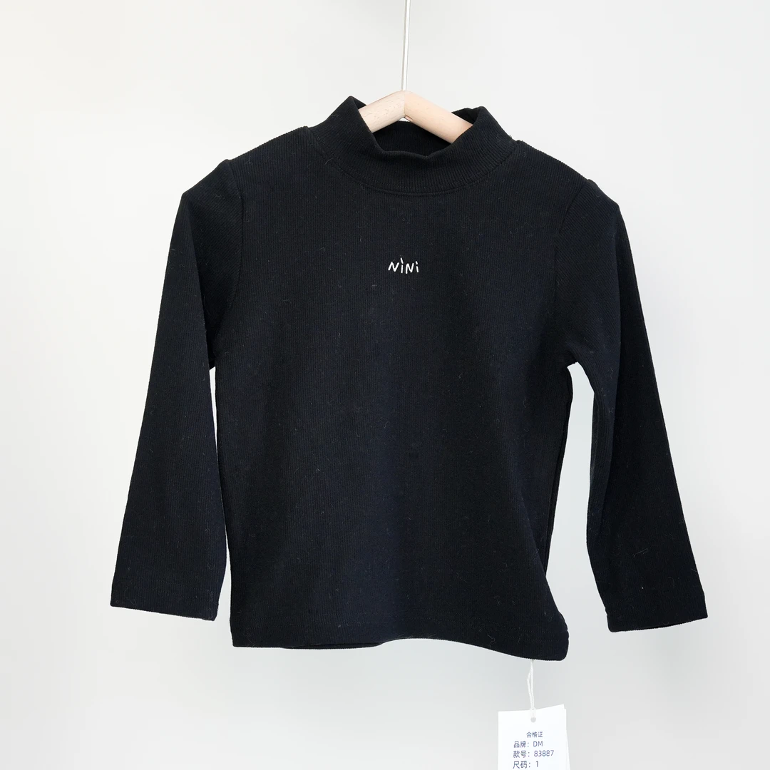 男宝女宝纯色打底衣儿童长袖针织时尚百搭黑色半高领