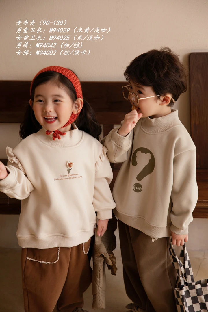 女宝中领荷叶袖小花抓绒卫衣女童加厚加绒秋冬套头韩版