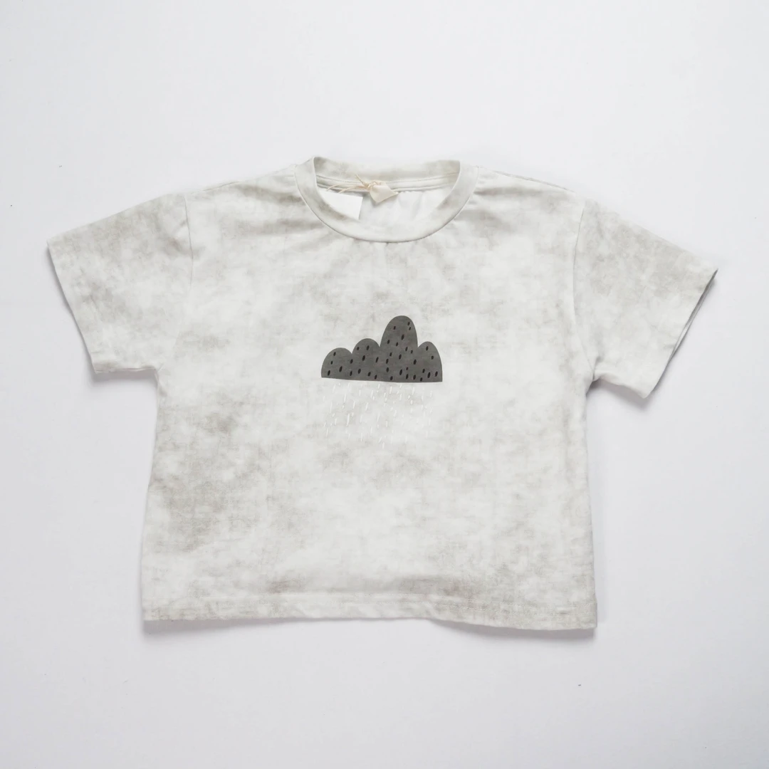 儿童男宝女宝云朵印花扎染渲染夏季圆领短袖