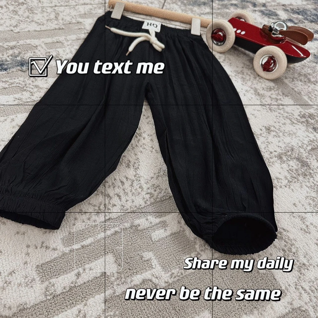 儿童透气防晒防蚊裤子运动黑色百搭时尚休闲裤男童女童简约宽松