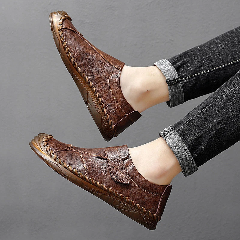 男士皮鞋大码鞋子男士韩版潮流真皮软皮休闲鞋中年爸爸懒人鞋男鞋