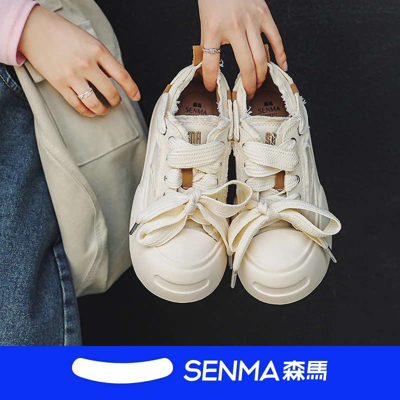 SENMA/森马“蝴蝶结”开口笑2023爆款百搭休闲低帮增高厚底帆布鞋
