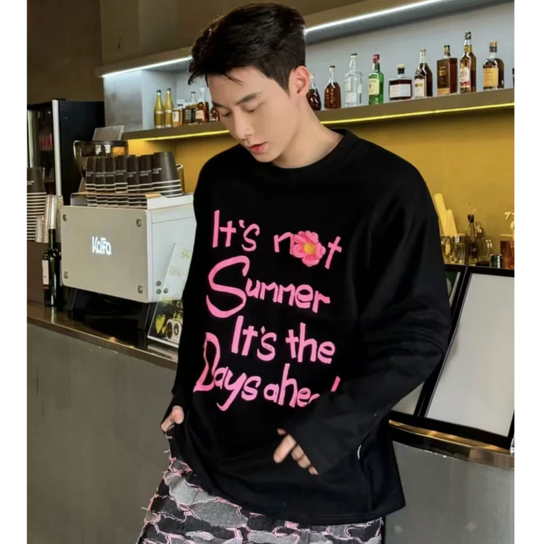 刺绣钩花立体印花简约休闲宽松情侣长袖卫衣