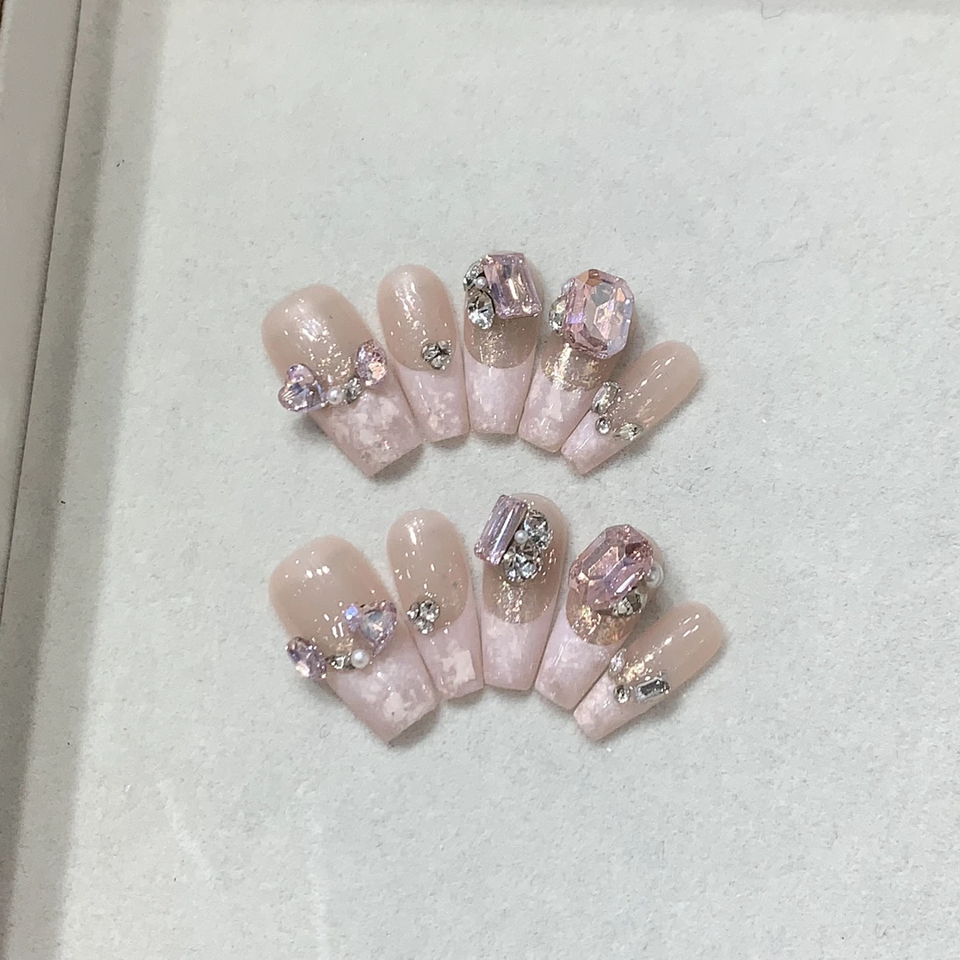 【初代甜心】秋季上新纯手工纯欲重工美少女欧泊粉色法式堆钻