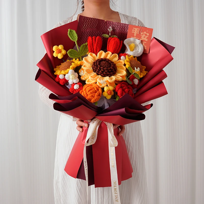 彼遇生日礼物送女生手工编织向日葵毛线花束成品送闺蜜妈妈仪式感