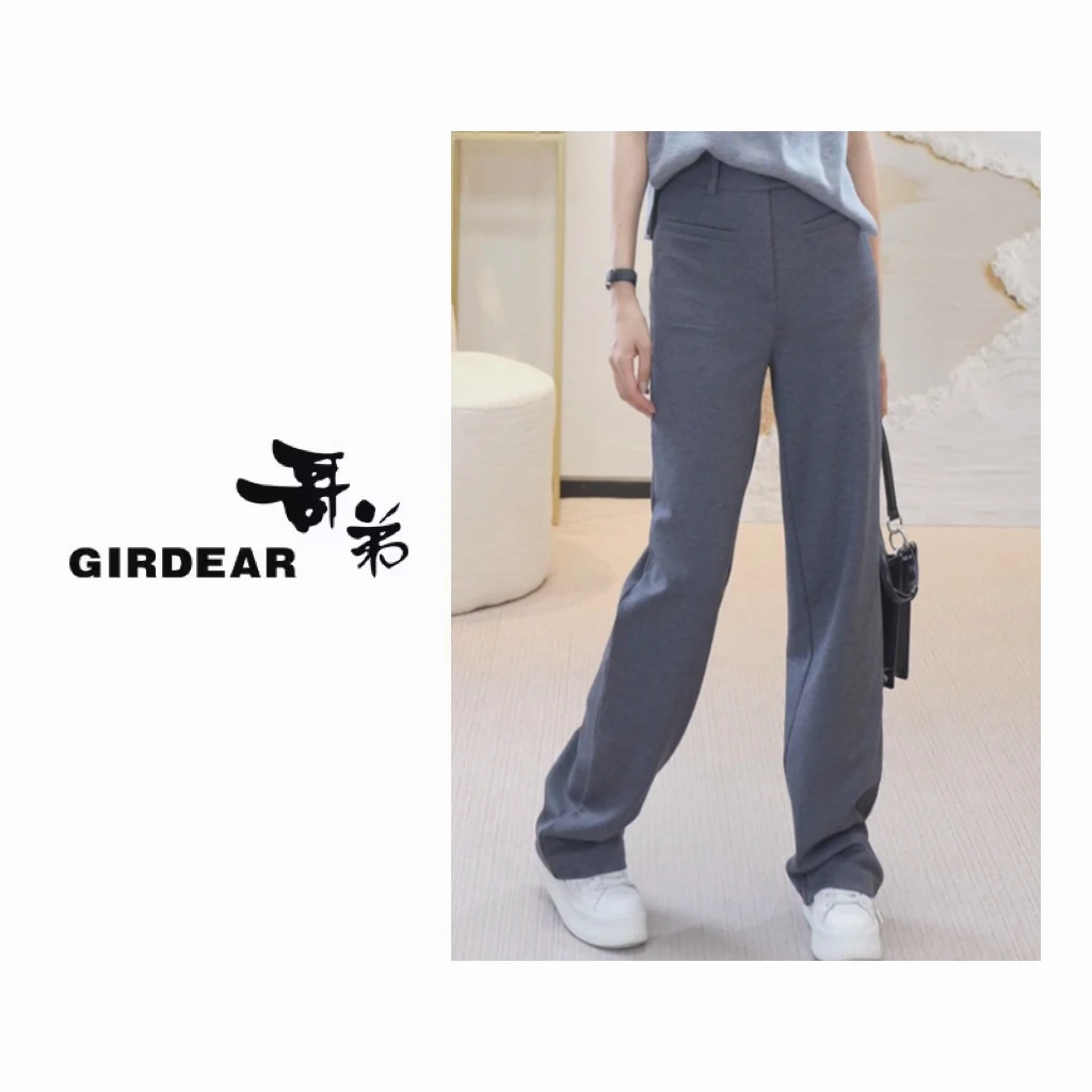 GIRDEAR/哥弟通勤两粒扣磨毛保暖细绒秋冬款直筒阔腿裤1100469