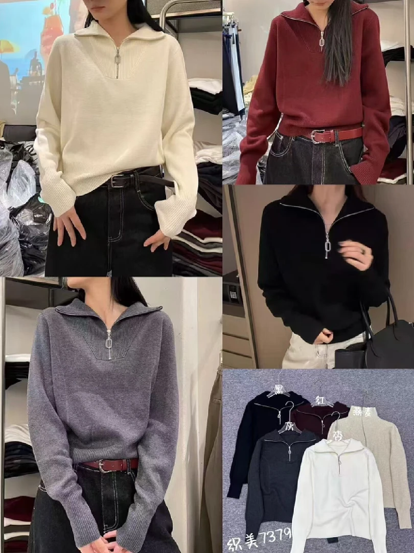 【波波家】7379新款时尚半拉链毛衣