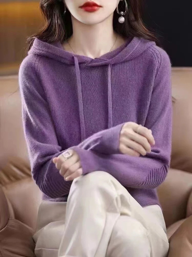 【波波家】韩版彩色系连帽针织毛衣