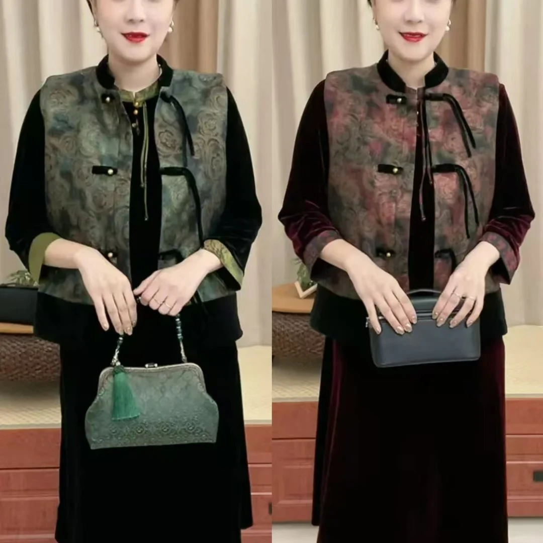 {专柜品质}薄棉马甲复古气质中老年马甲国风减龄暗纹气质开衫马甲